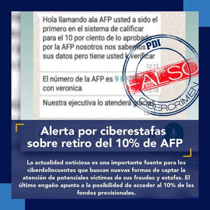 Hacen llamado a no caer en estafas por retiro del 10% de las AFP